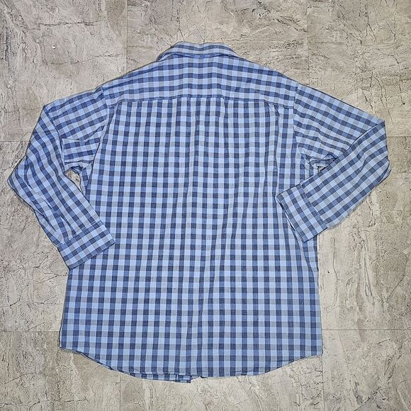 Men’s Calvin Klein Dress Shirt Large Long sleeve Blue And Grey Check Regular Fit - Picture 2 of 8